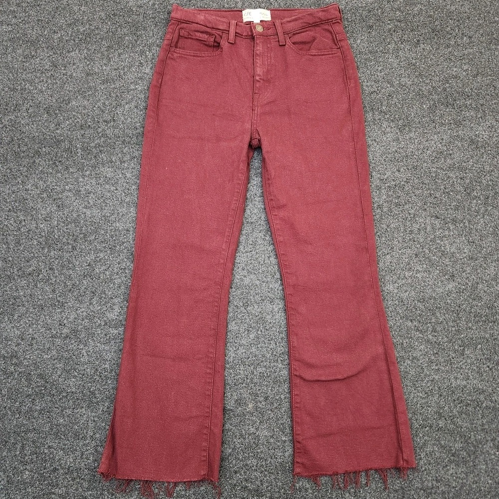 Current/Elliot Womens 26 Pinot Red‎ Cropped Flare Raw Hem Jeans Boho Indie Alt
